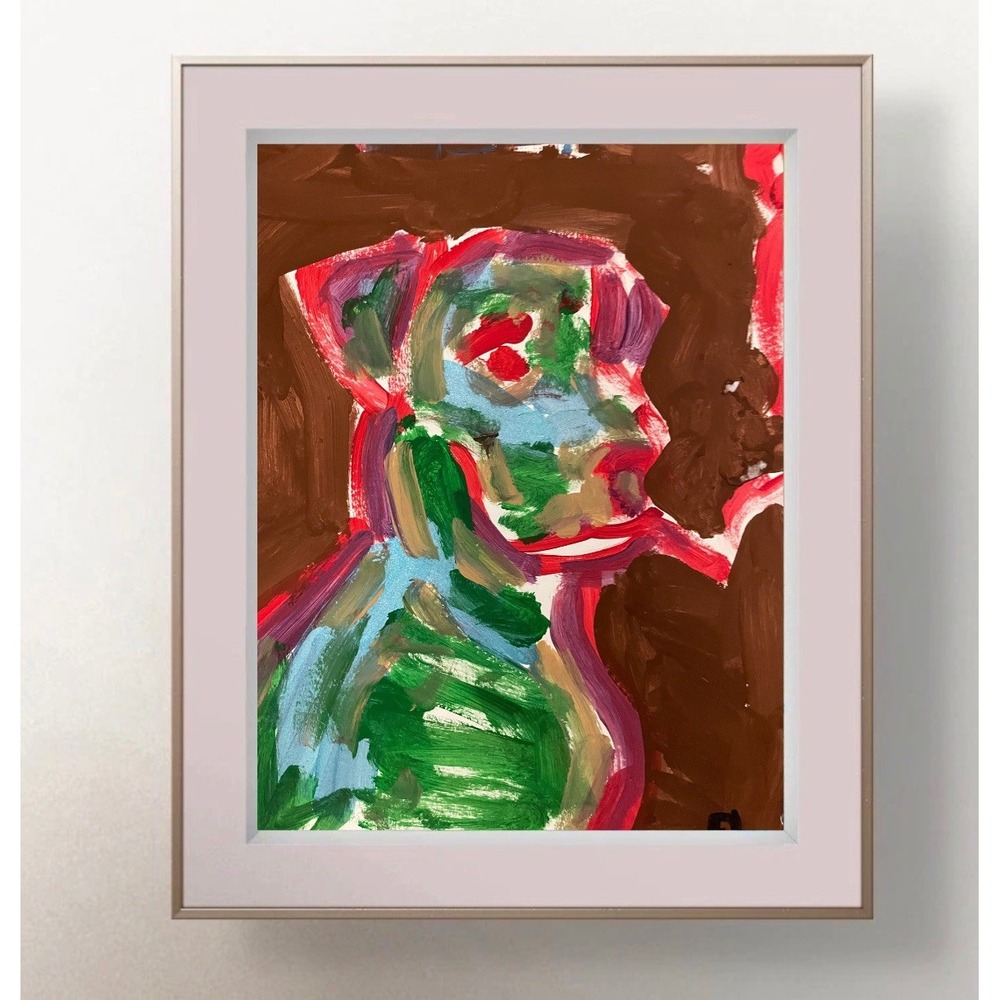 Oman Hosea Original Art 9x12 Neo Expressionist Smoking Dog Painting Monochrome
